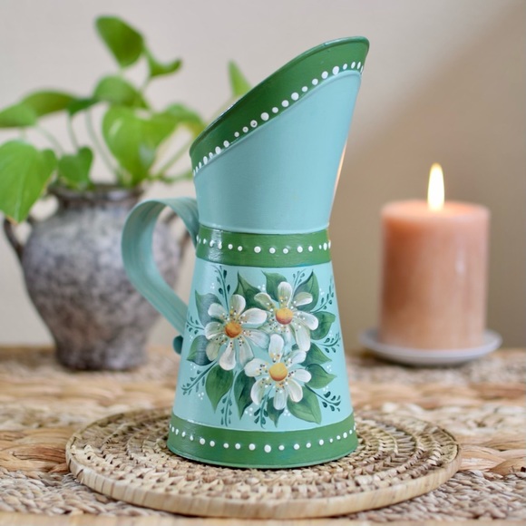Vintage Handpainted Pitcher Vase, Mid-Century - Picture 1 of 10